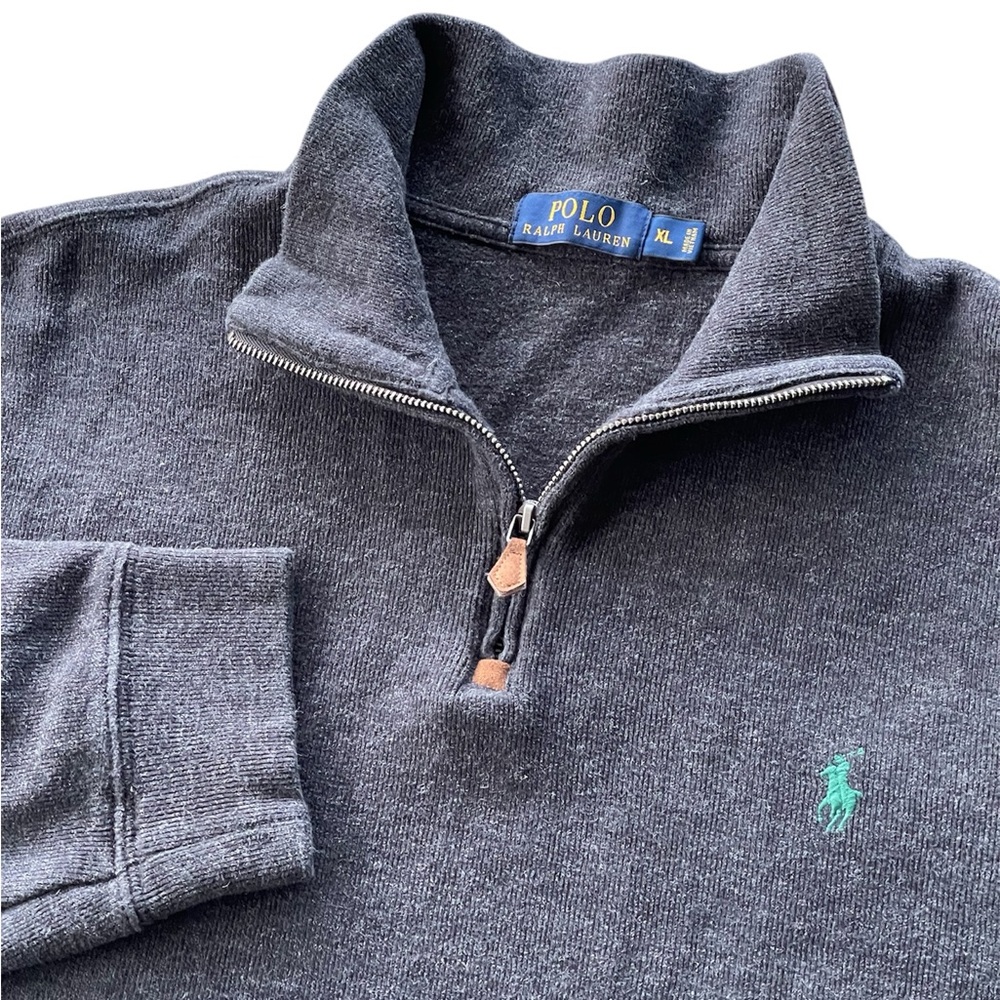 Polo Ralph Lauren Estate Rib 1/4 Zip Pullover Sweater XL Gray Green Pony Logo